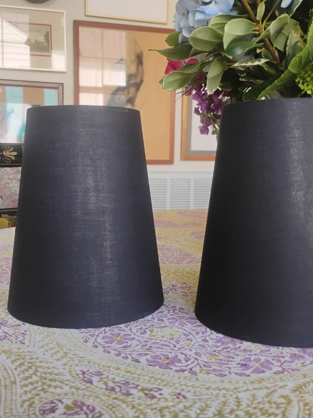 Pair of Black Linen Candle Lampshades
